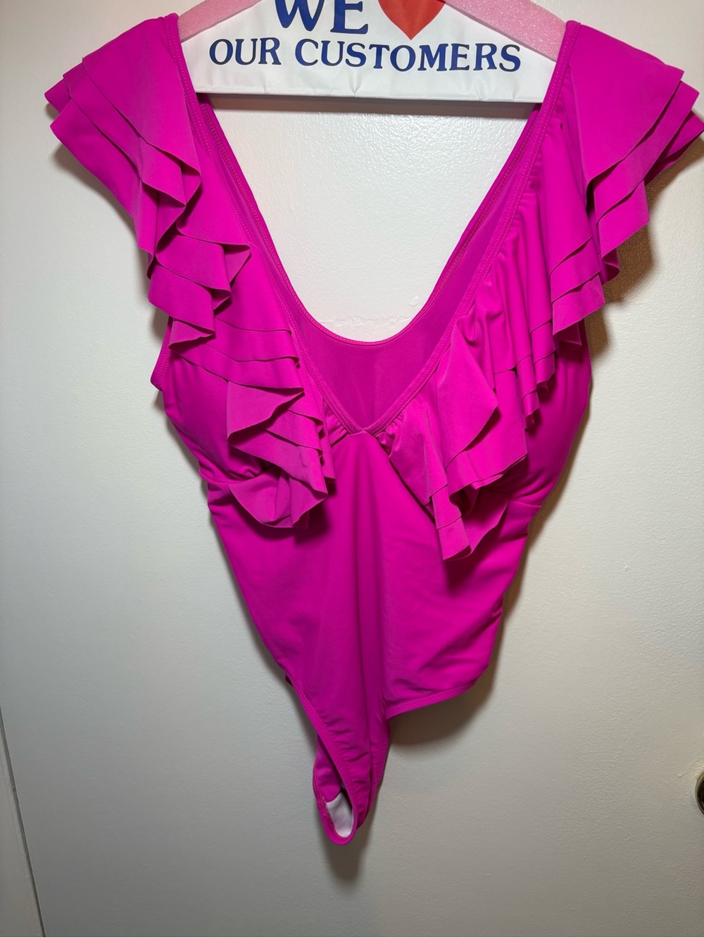 SHEIN Magenta Ruffle V‑Neck One‑Piece Swimsuit